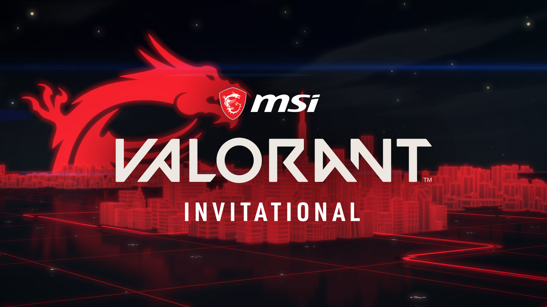 MSI VALORANT Invitational thumbnail with a 3D city in the background and the event logo